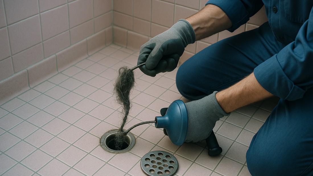 Standing water in a shower with a slow drain in an Albany bathroom