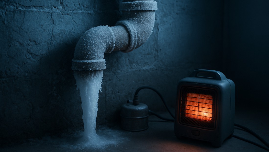 Frost on an exterior wall near plumbing in an Albany home in winter