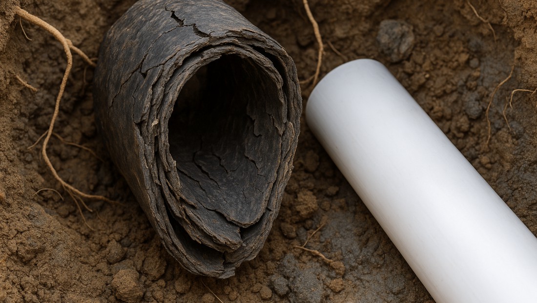 Deteriorated Orangeburg sewer pipe removed from an Albany yard