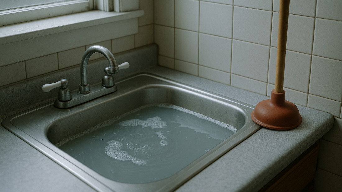 Repeatedly clogged drain being inspected in an Albany home