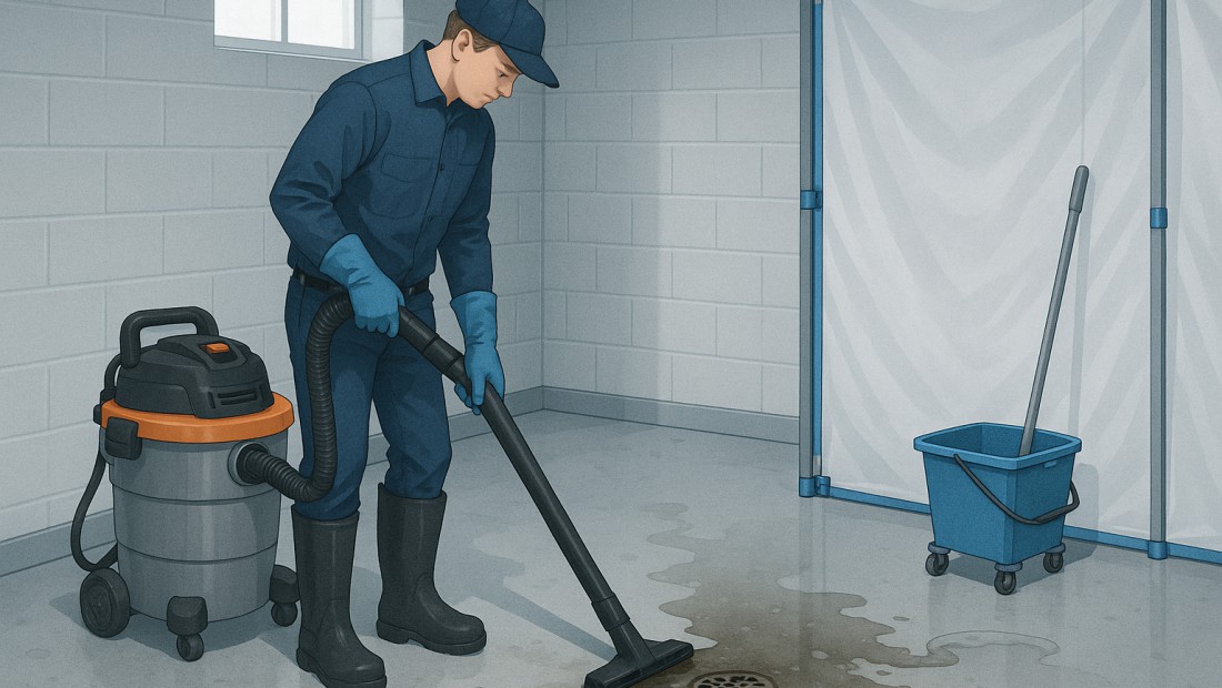 Sewage backup surfacing at a basement floor drain in an Albany home