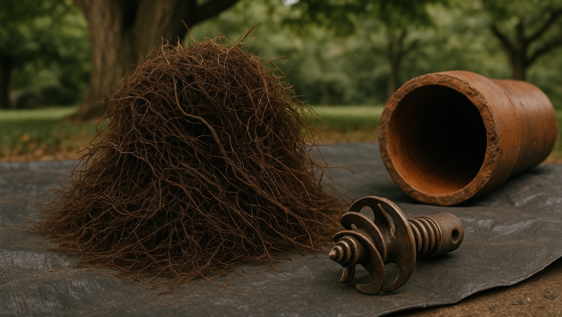 Tree roots intruding into a sewer pipe at an Albany property