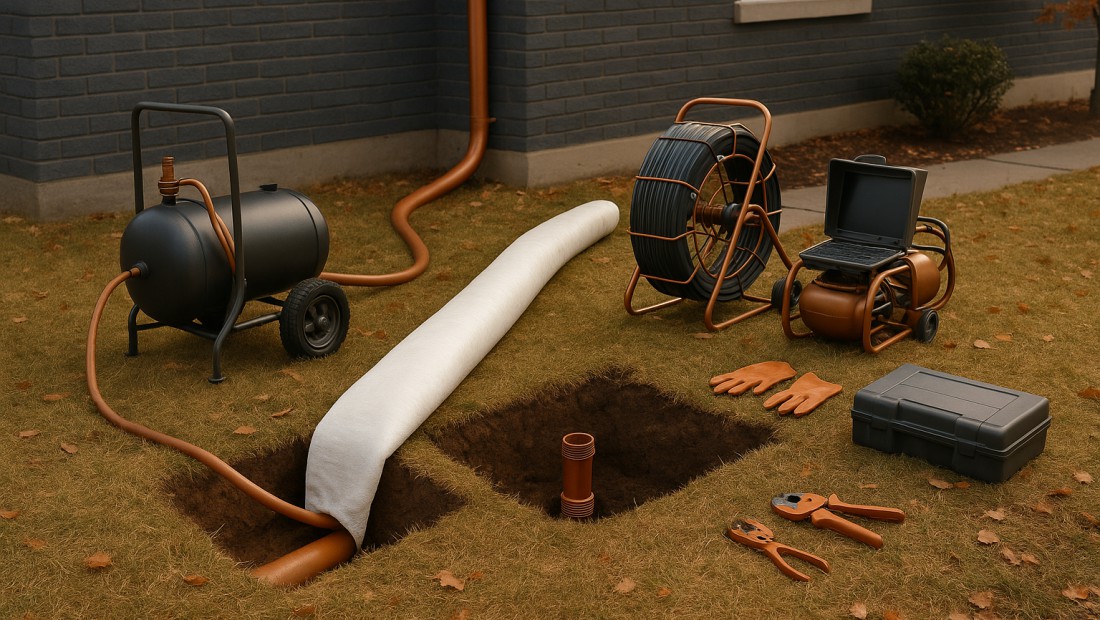 Trenchless sewer lining equipment set up at an Albany home